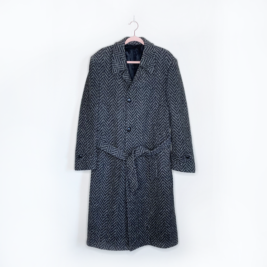 vintage givenchy monsieur tweed belted wool overcoat - size 38 Reg