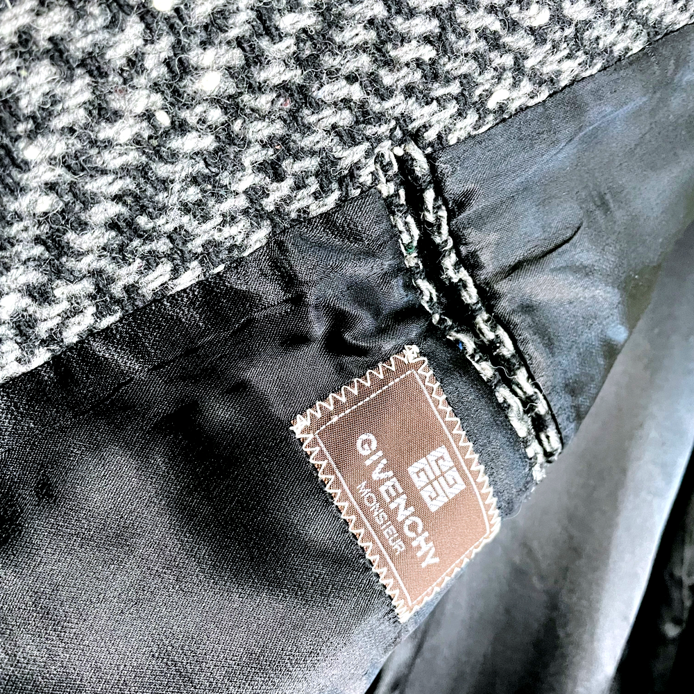 vintage givenchy monsieur tweed belted wool overcoat - size 38 Reg