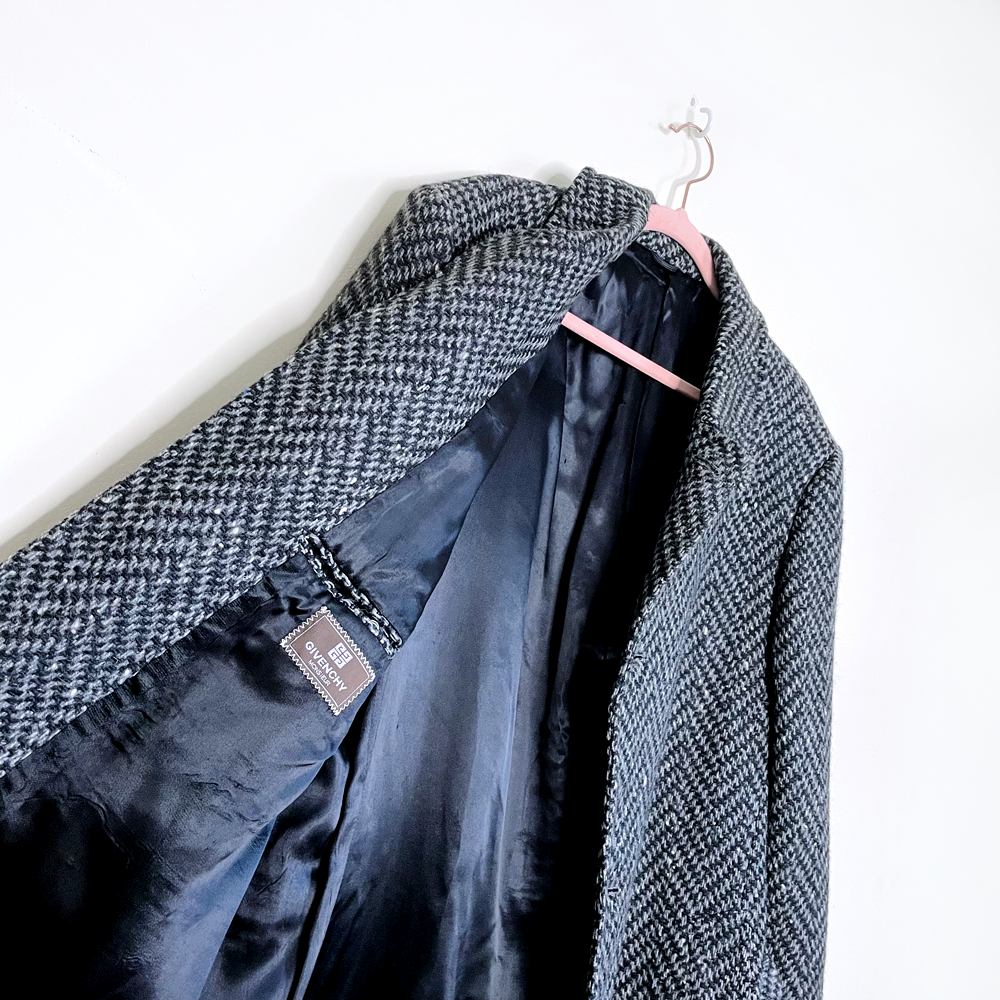 vintage givenchy monsieur tweed belted wool overcoat - size 38 Reg