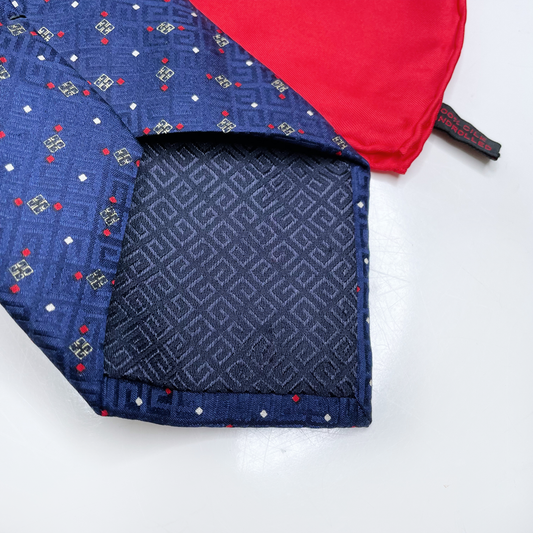vintage givenchy blue silk monogram tie and pocket square