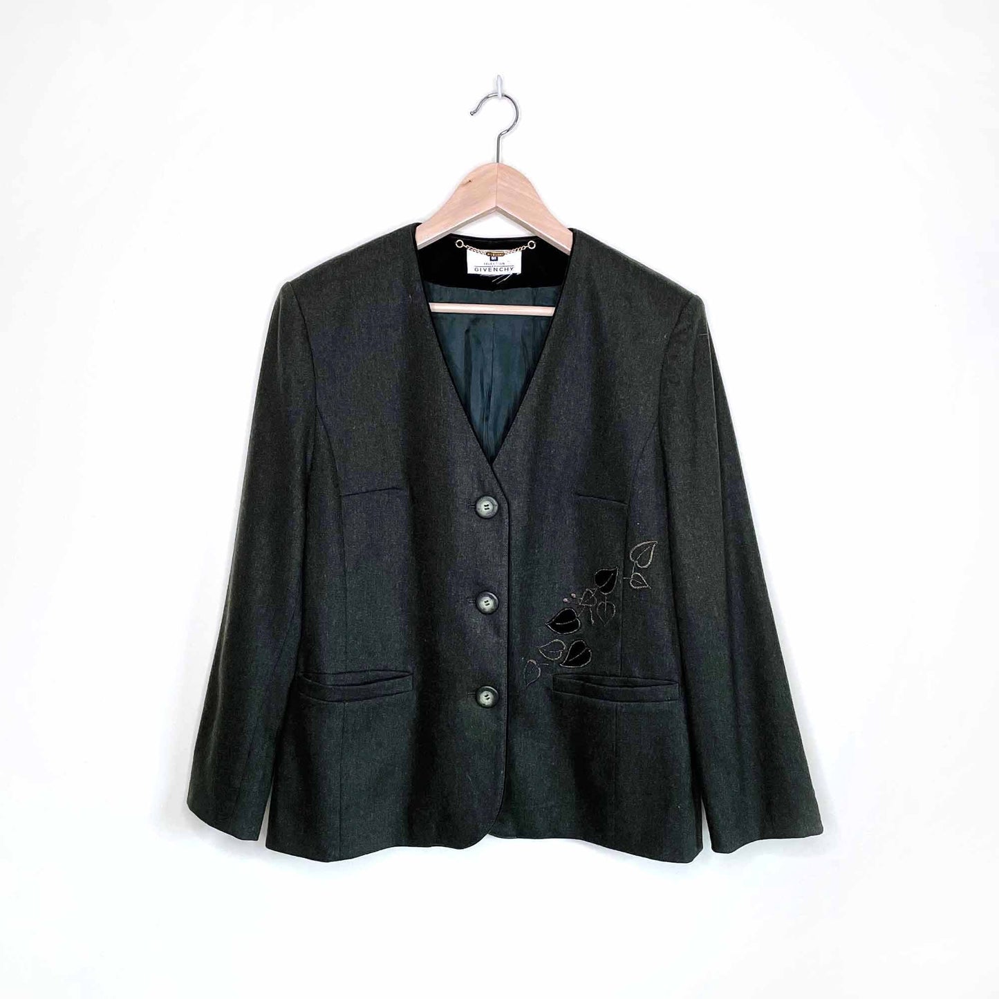 vintage selection de givenchy wool blazer with velvet trim - size 10W