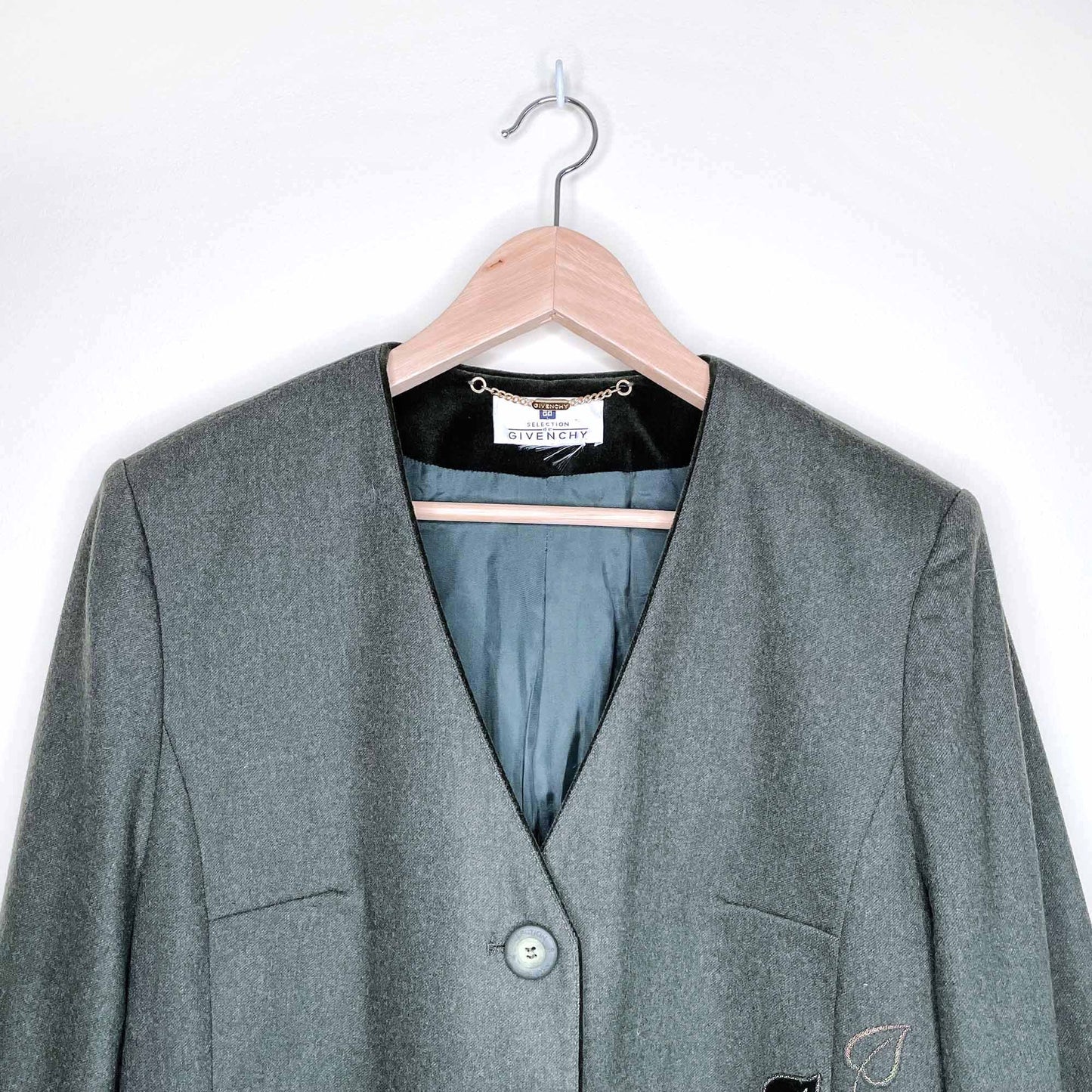 vintage selection de givenchy wool blazer with velvet trim - size 10W