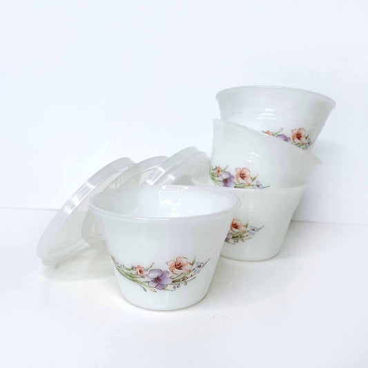 set of 4 vintage milk glass floral apothecary jars with lids