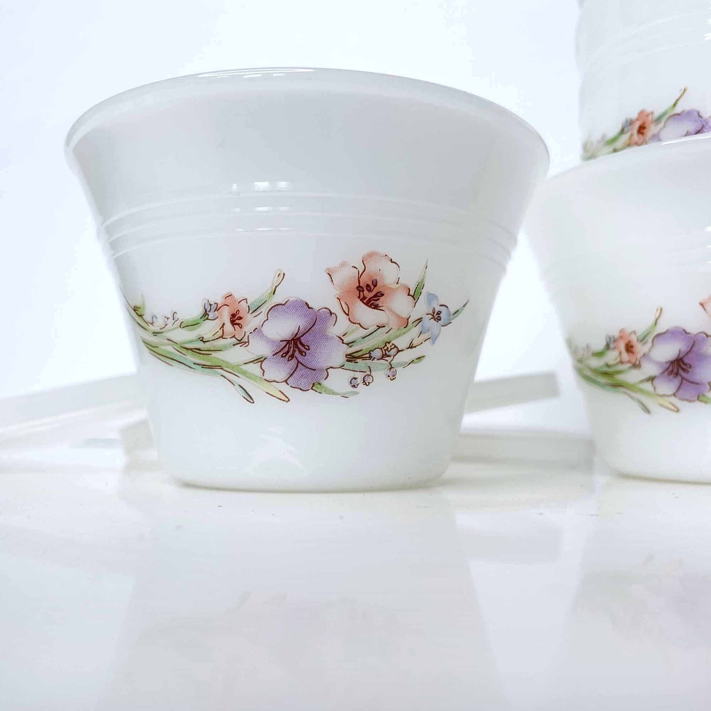 set of 4 vintage milk glass floral apothecary jars with lids