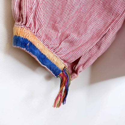 vintage 70's gonzalo bauer hand woven boho tassel shirt with balloon sleeves - size small