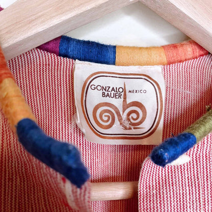 vintage 70's gonzalo bauer hand woven boho tassel shirt with balloon sleeves - size small