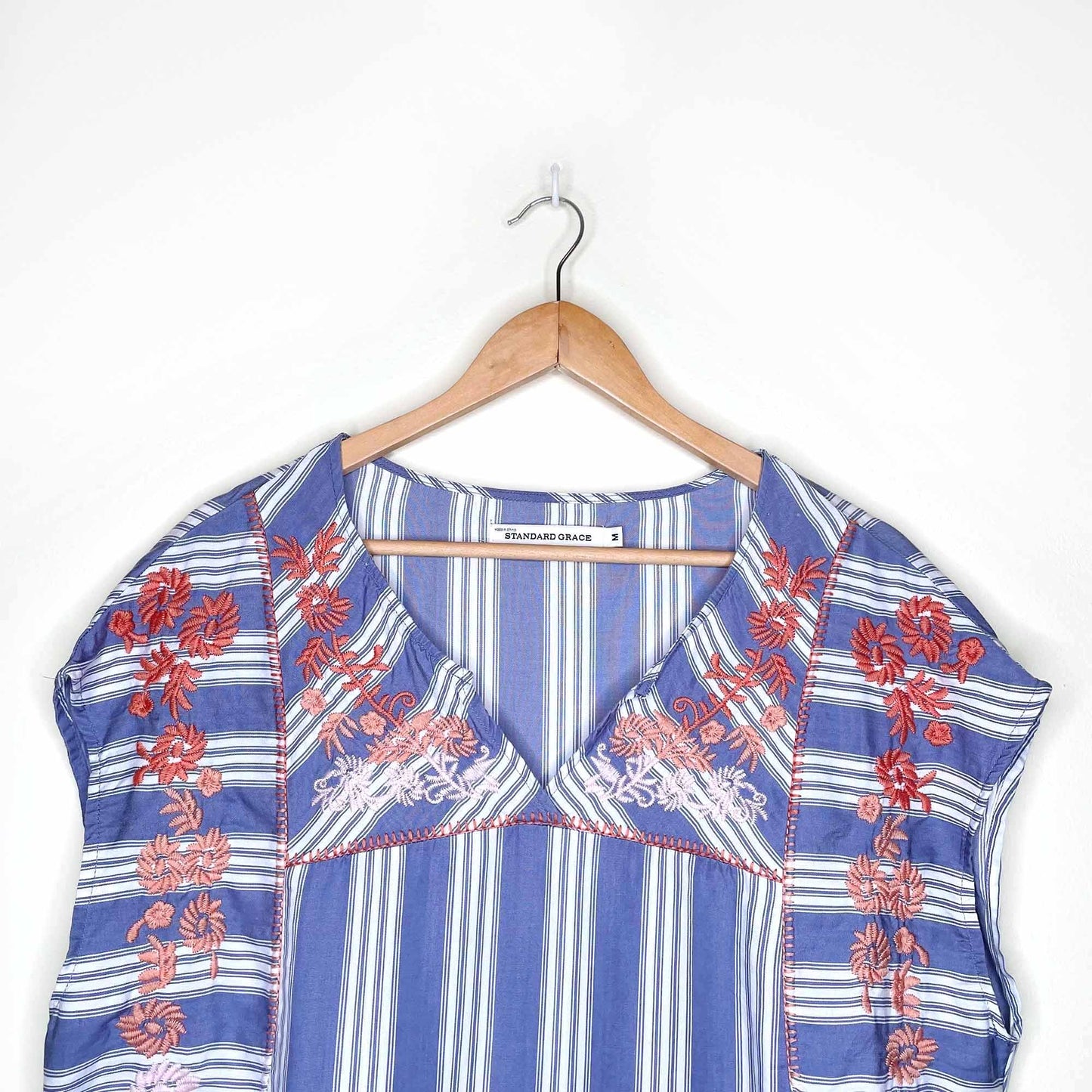 standard grace striped embroidered summer boho top - size medium