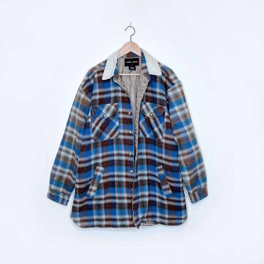 grid lock quilted flannel shacket with corduroy collar - size large