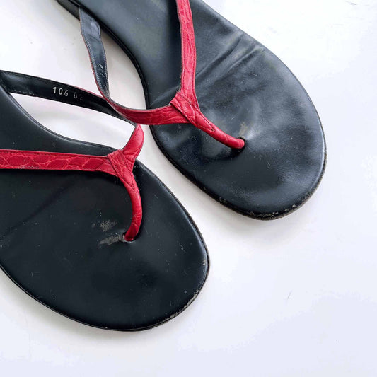 gucci red snakeskin leather thong sandals - size 7.5