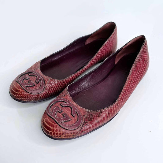 gucci purple python gg logo ballet flats - size 35.5