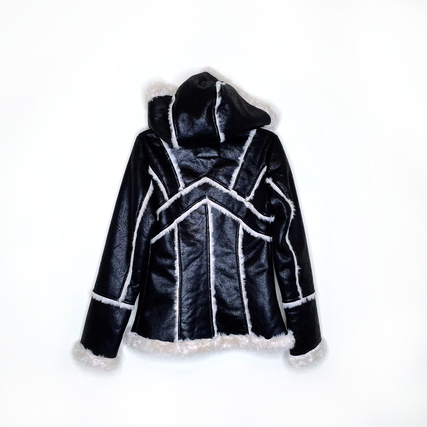guess faux shearling hooded toggle jacket - size xs