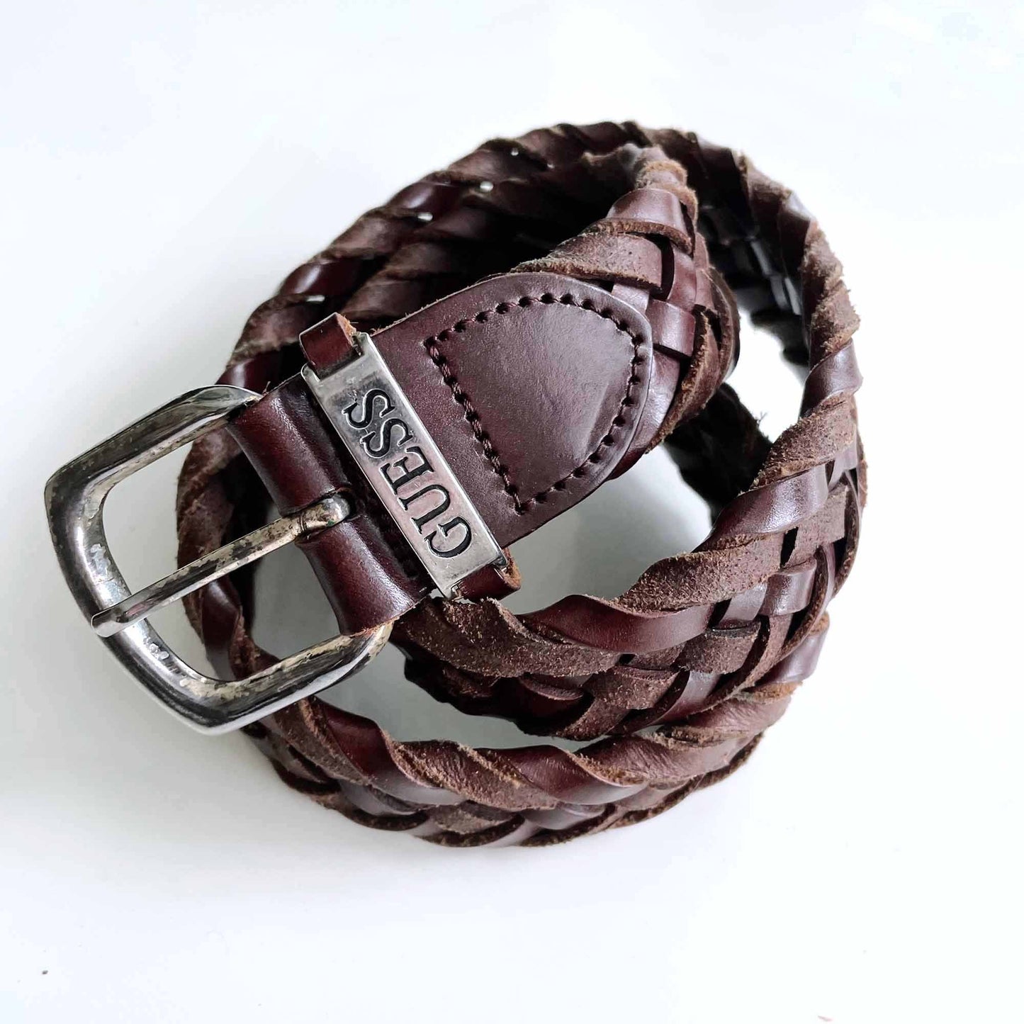 guess brown braided leather belt - size small