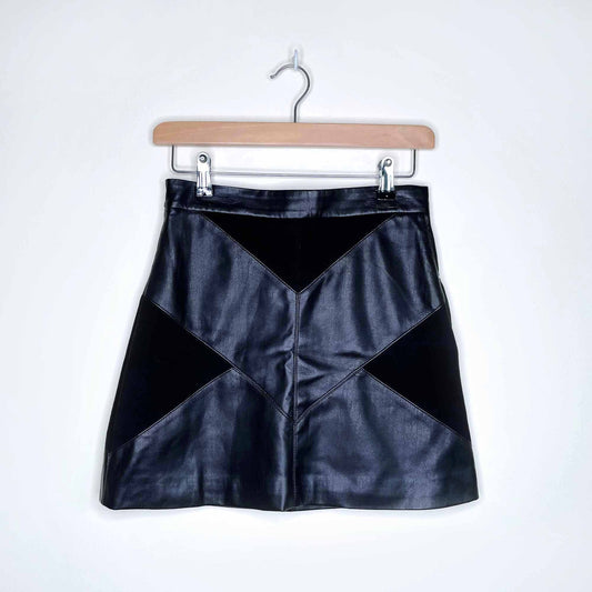 h&m faux leather suede panelled mini skirt - size 4