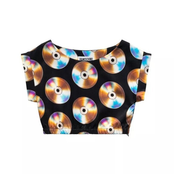 H&amp;M x MOSCHINO CD Satin Crop Top - size Small