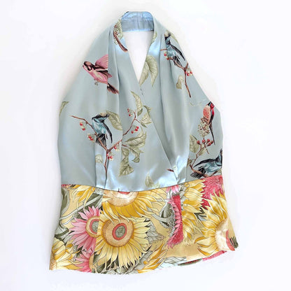 Doncaster silk sunflower bird print halter top - size 6