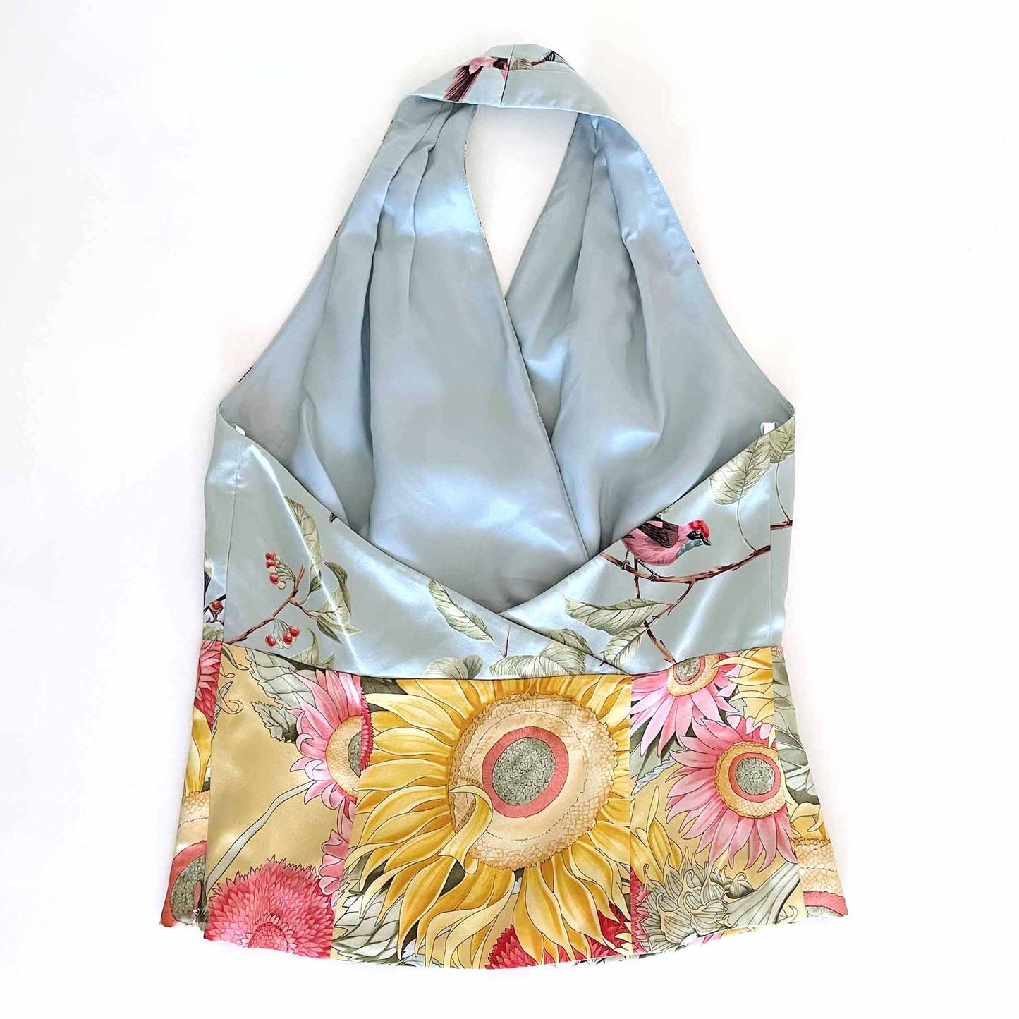 Doncaster silk sunflower bird print halter top - size 6