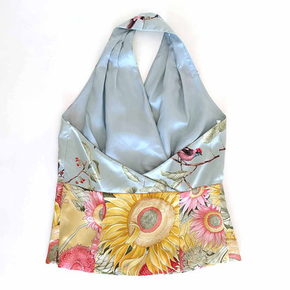 Doncaster silk sunflower bird print halter top - size 6