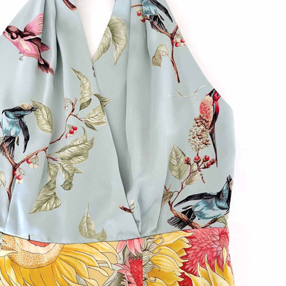 Doncaster silk sunflower bird print halter top - size 6