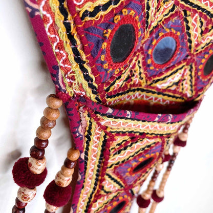 vintage boho mirror wall hanging with pockets