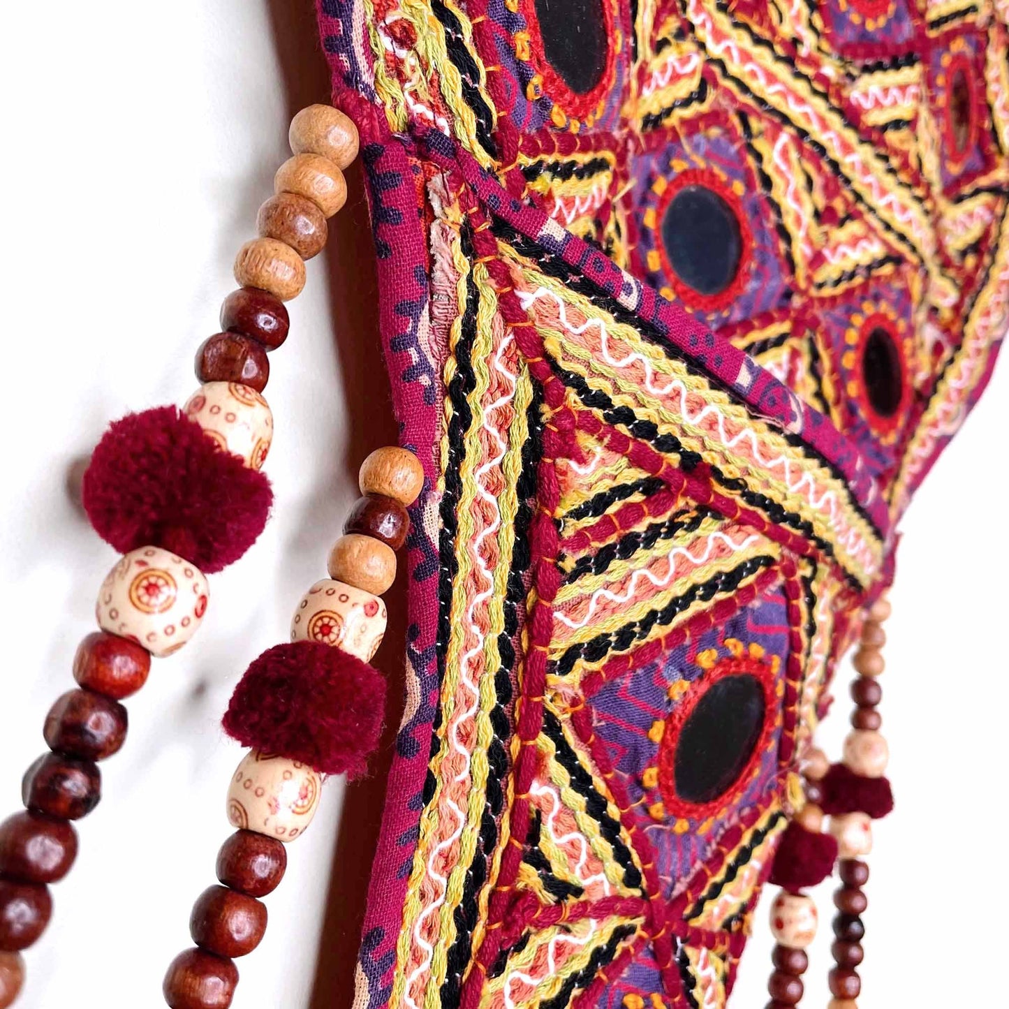 vintage boho mirror wall hanging with pockets