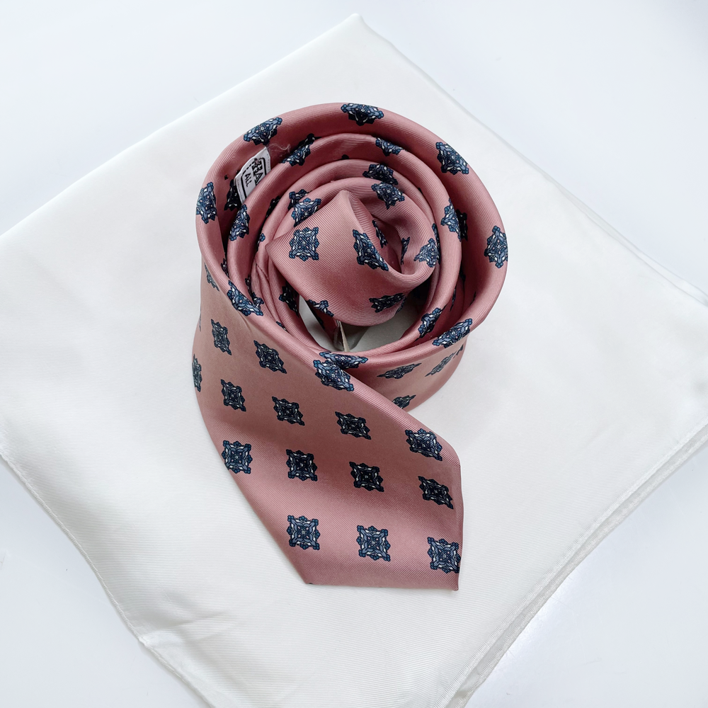 hardy amies pink silk tie with white silk pocket square