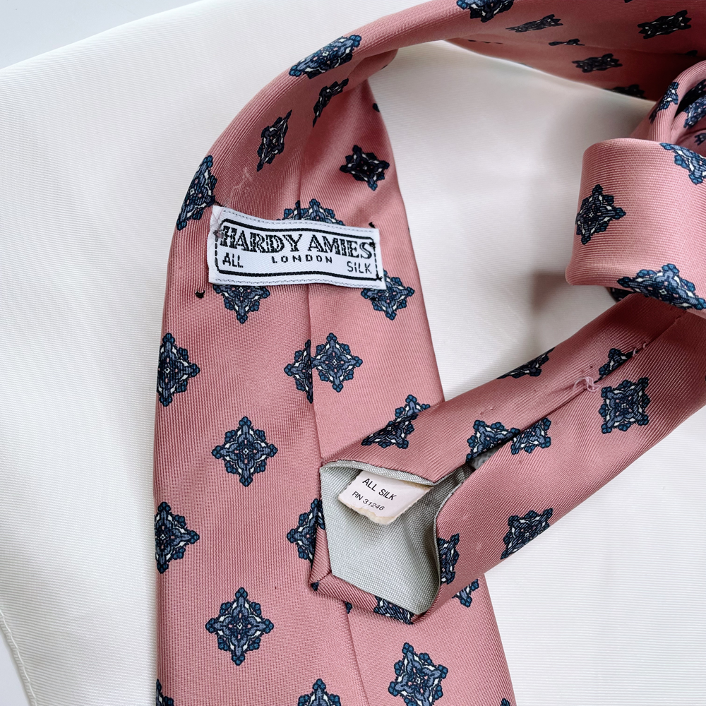 hardy amies pink silk tie with white silk pocket square