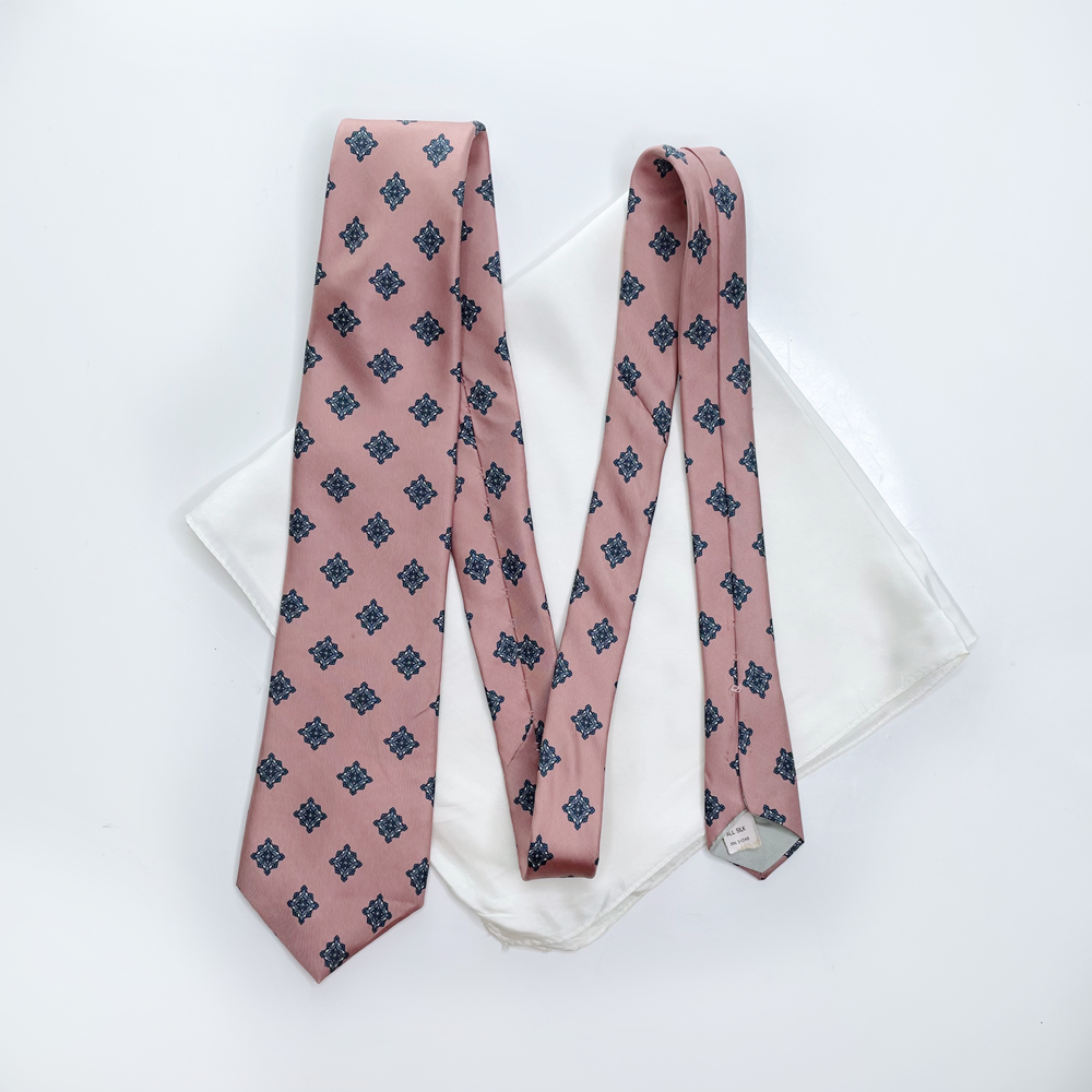 hardy amies pink silk tie with white silk pocket square