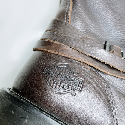 harley davidson brown leather studded buckle moto boots - size 7W