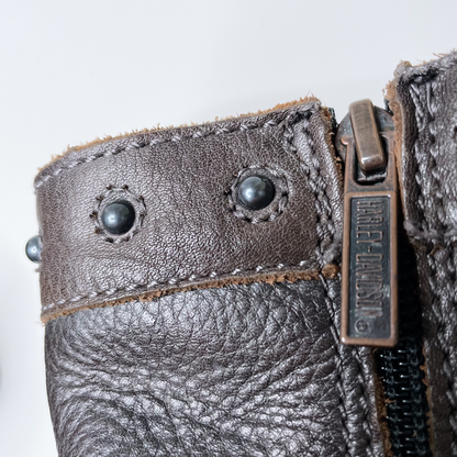 harley davidson brown leather studded buckle moto boots - size 7W