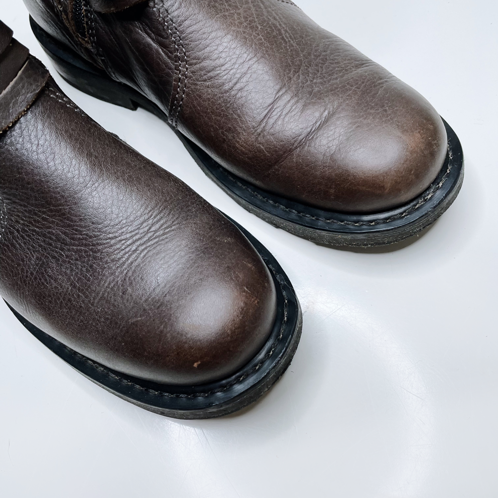 harley davidson brown leather studded buckle moto boots - size 7W