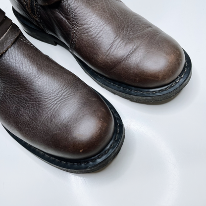 harley davidson brown leather studded buckle moto boots - size 7W