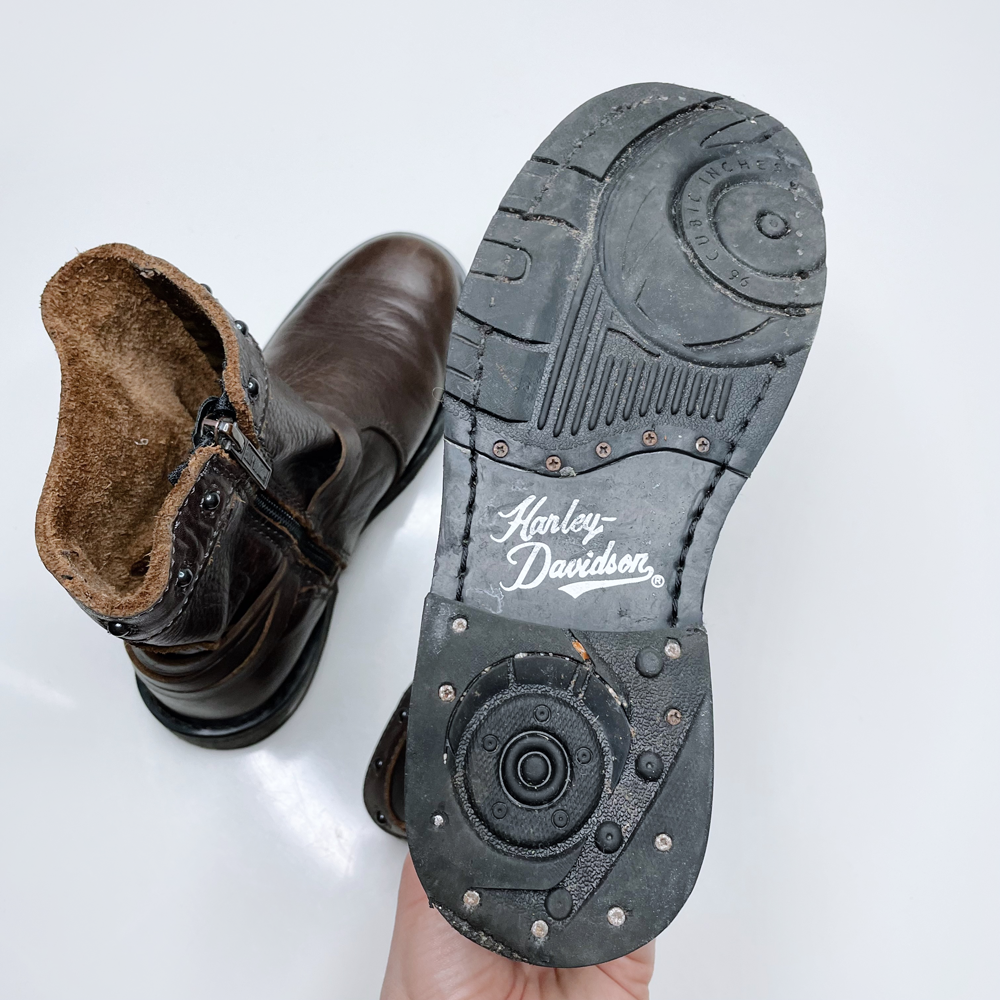 harley davidson brown leather studded buckle moto boots - size 7W