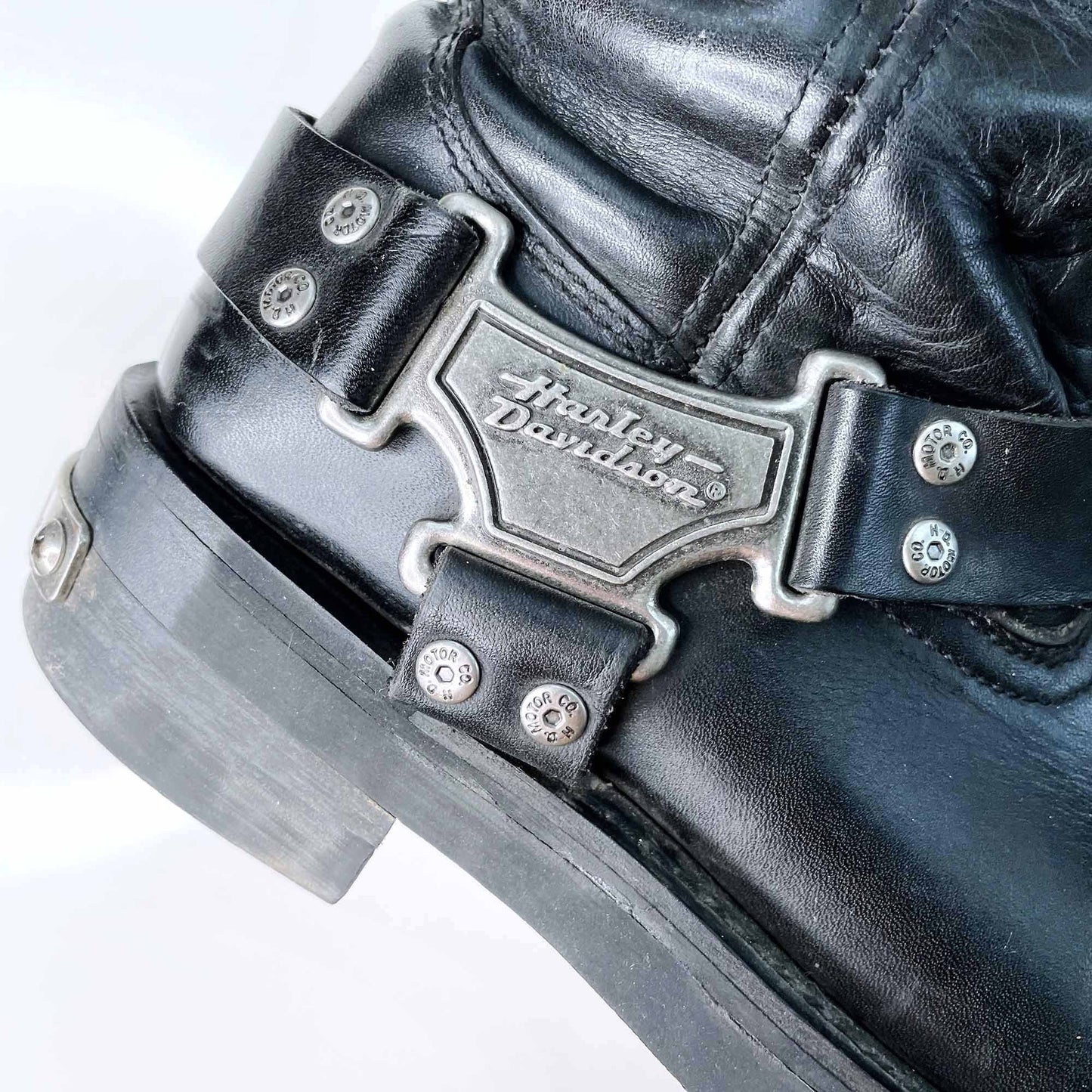 vintage harley davidson mega harness leather motorcycle boots - size 8 wide