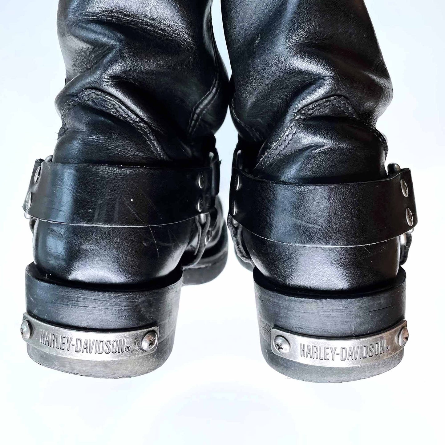 vintage harley davidson mega harness leather motorcycle boots - size 8 wide