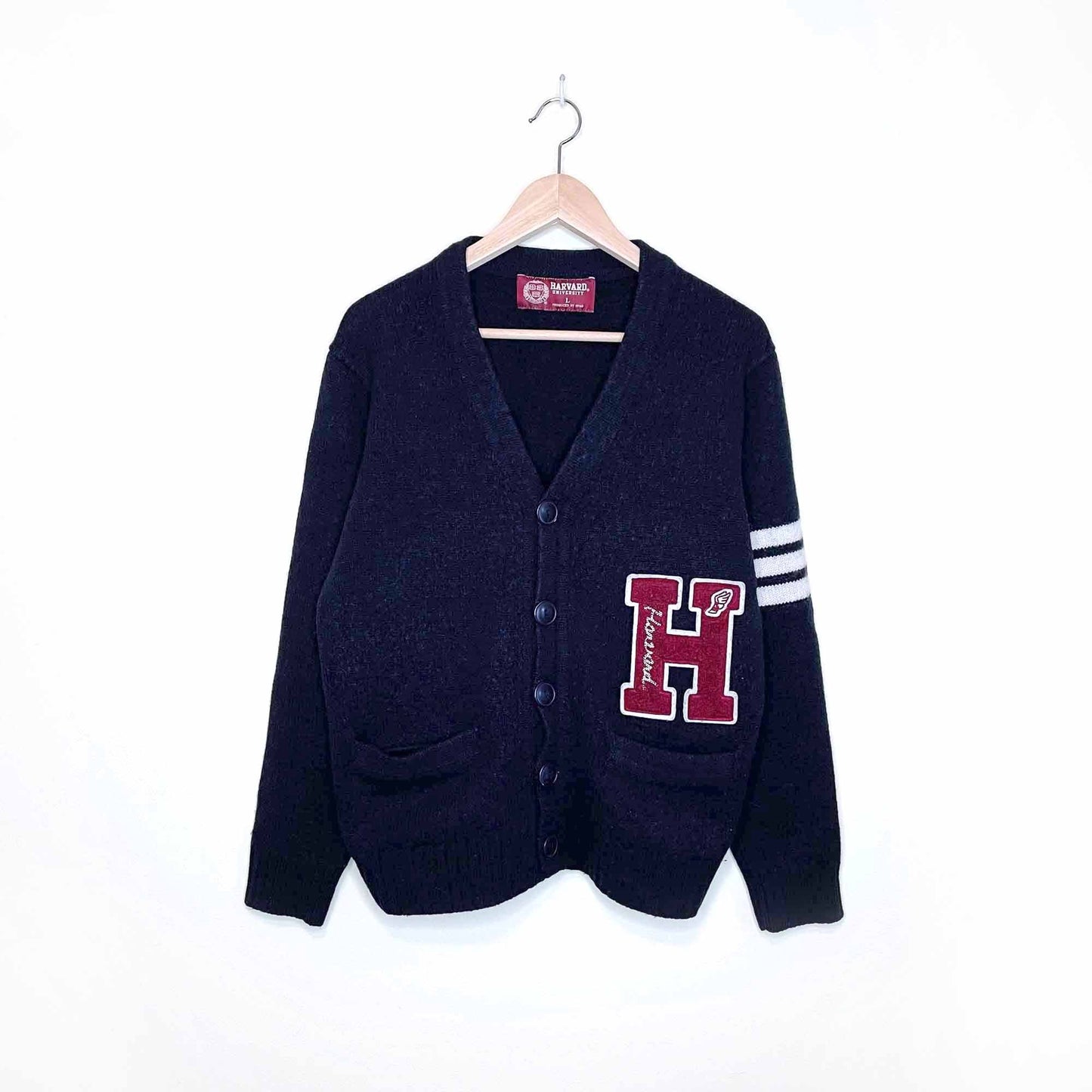 harvard university wool varsity H cardigan sweater - size large