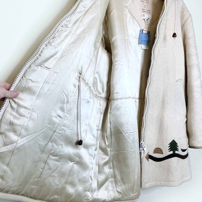 vintage hudson's bay company natural wool leather igloo scene parka with fox fur hood - size 16