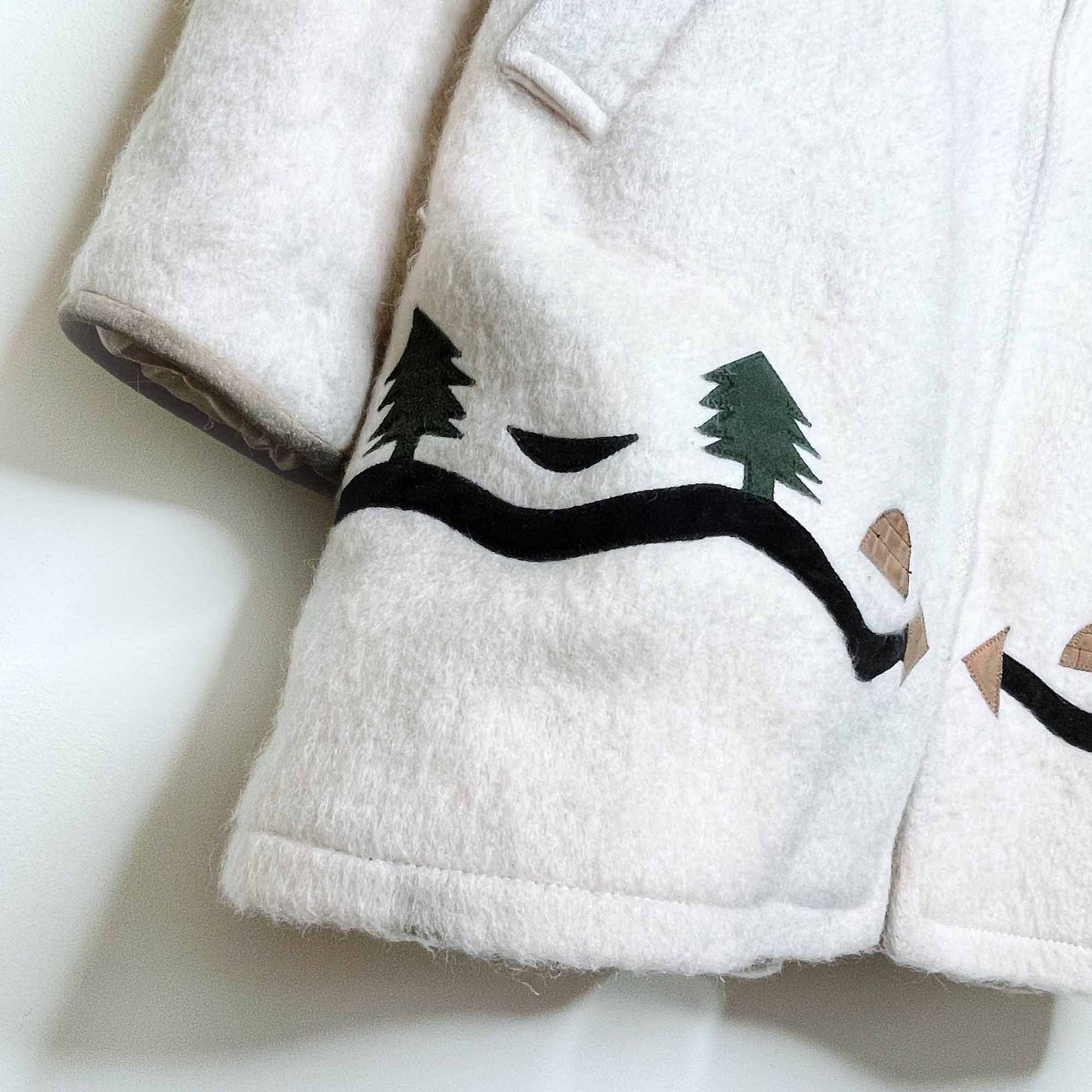 vintage hudson's bay company natural wool leather igloo scene parka with fox fur hood - size 16