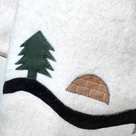 vintage hudson's bay company natural wool leather igloo scene parka with fox fur hood - size 16