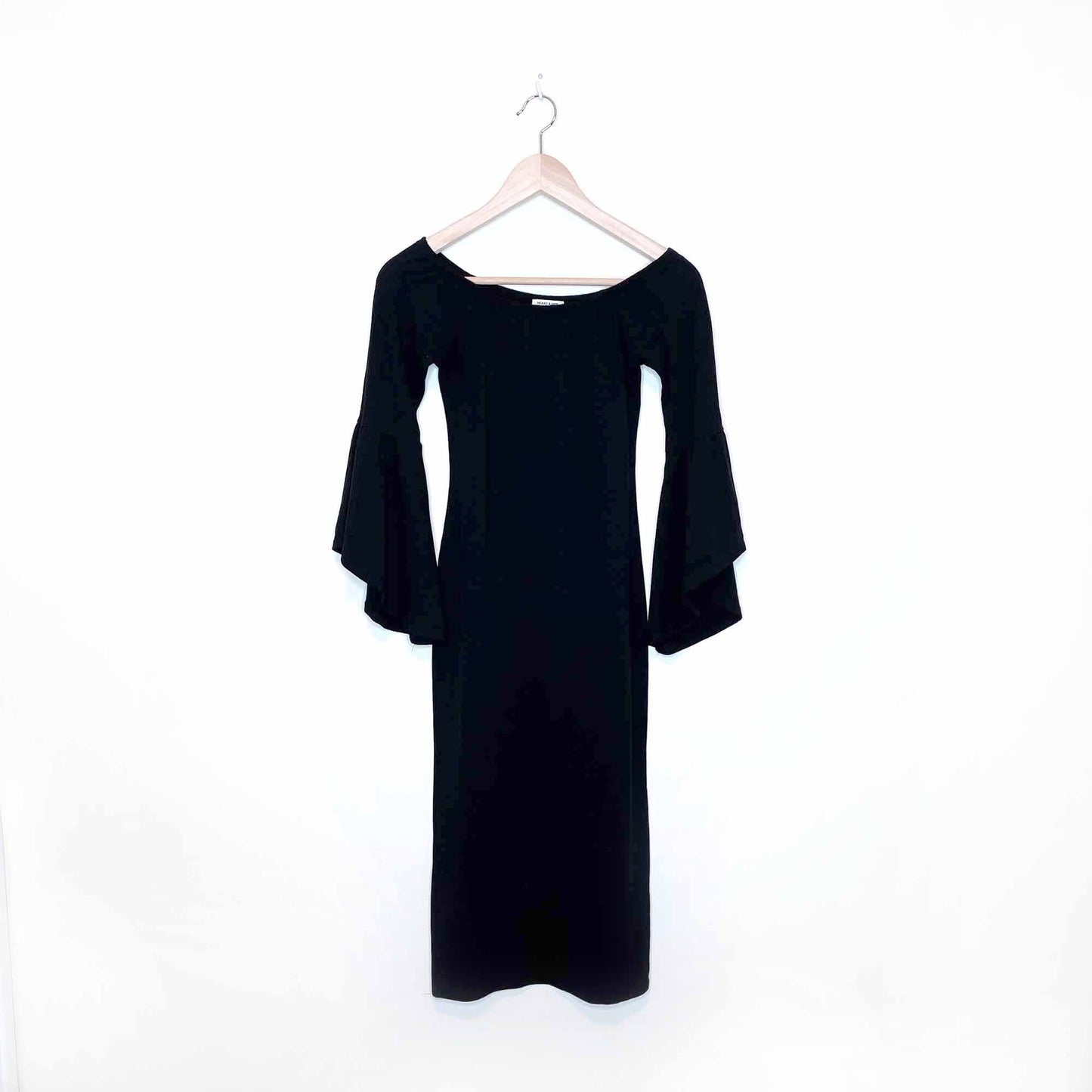hearts & hips black off shoulder jersey dress with bell sleeves - size medium