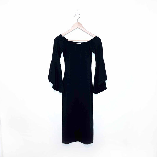 hearts & hips black off shoulder jersey dress with bell sleeves - size medium
