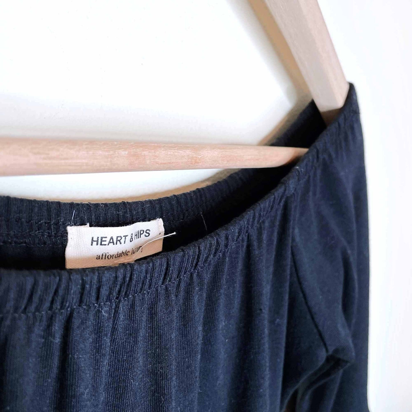 hearts & hips black off shoulder jersey dress with bell sleeves - size medium