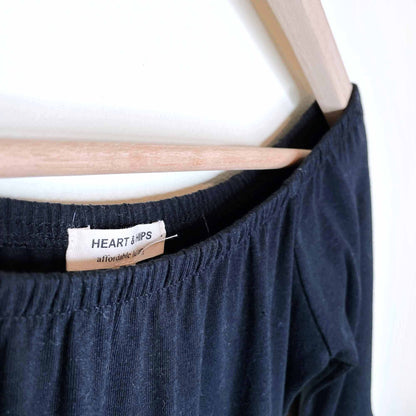 hearts & hips black off shoulder jersey dress with bell sleeves - size medium