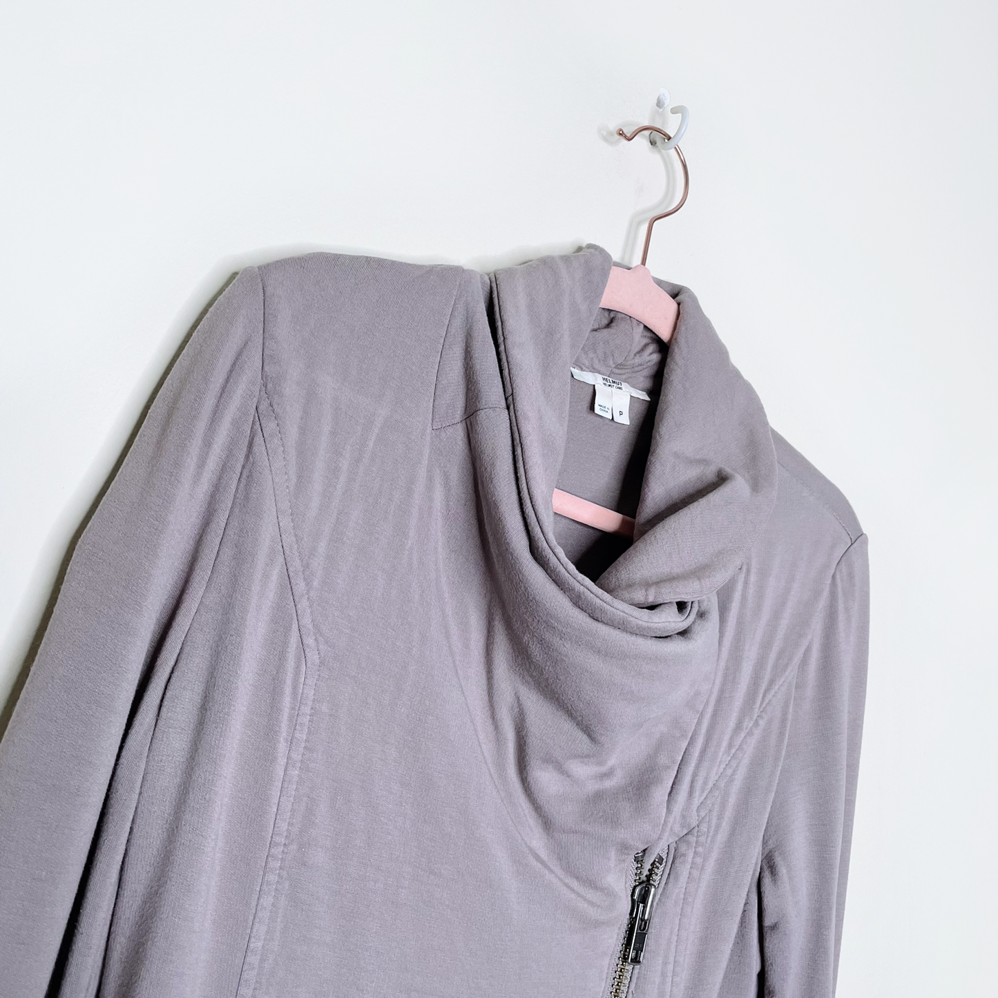 helmut lang grey villous asymmetrical zip moto cardigan jacket - size small