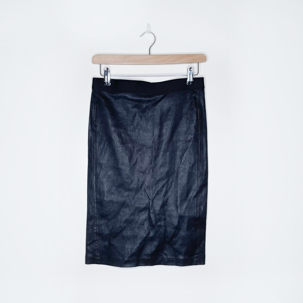 helmut lang black stretch lambskin high rise skirt - size 2