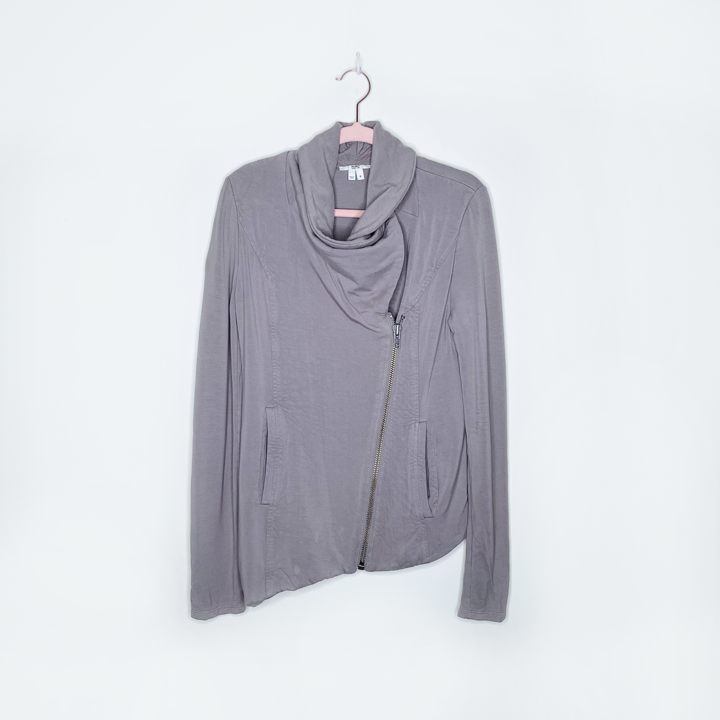 helmut lang grey villous asymmetrical zip moto cardigan jacket - size small