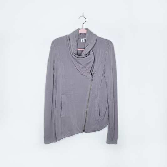 helmut lang grey villous asymmetrical zip moto cardigan jacket - size small