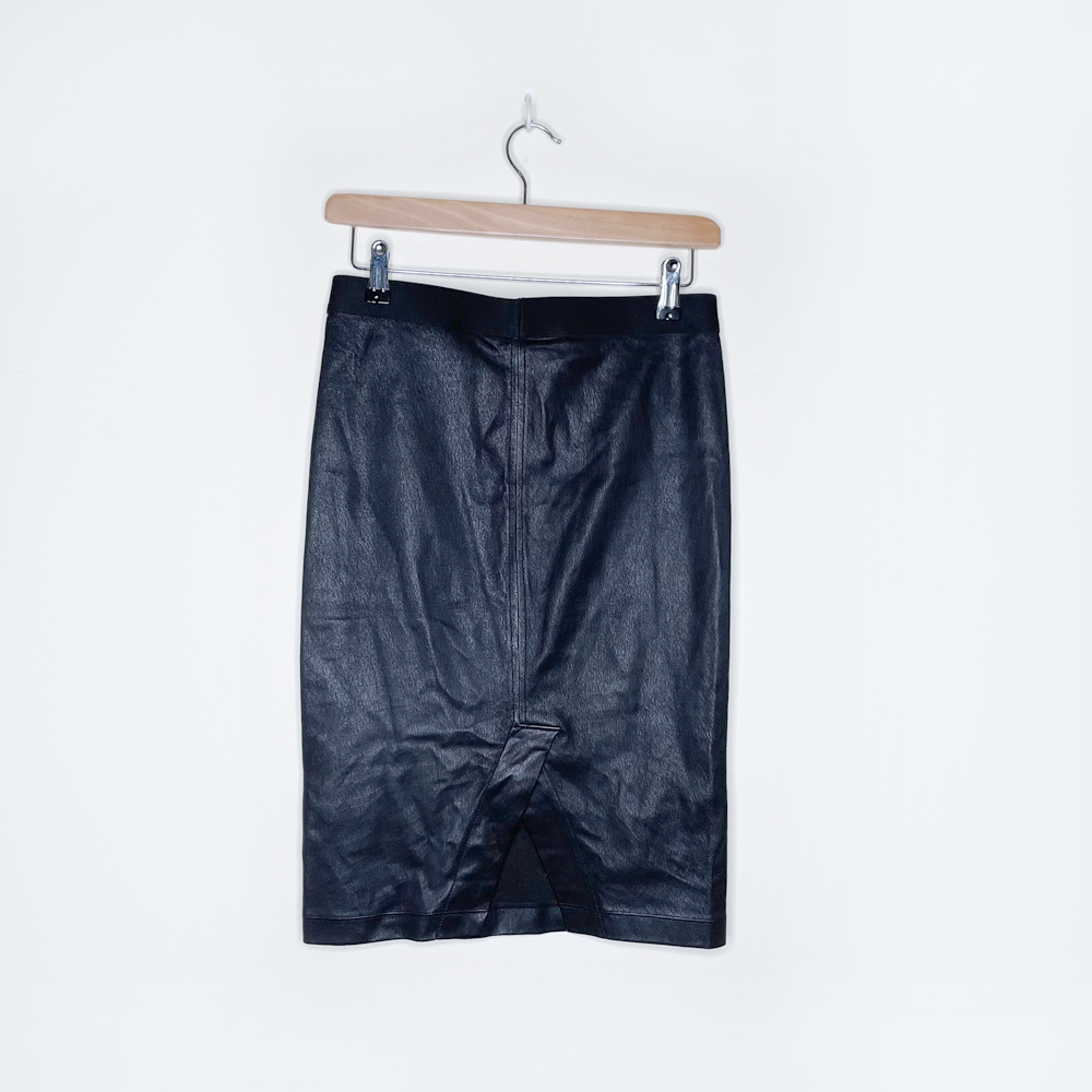 helmut lang black stretch lambskin high rise skirt - size 2