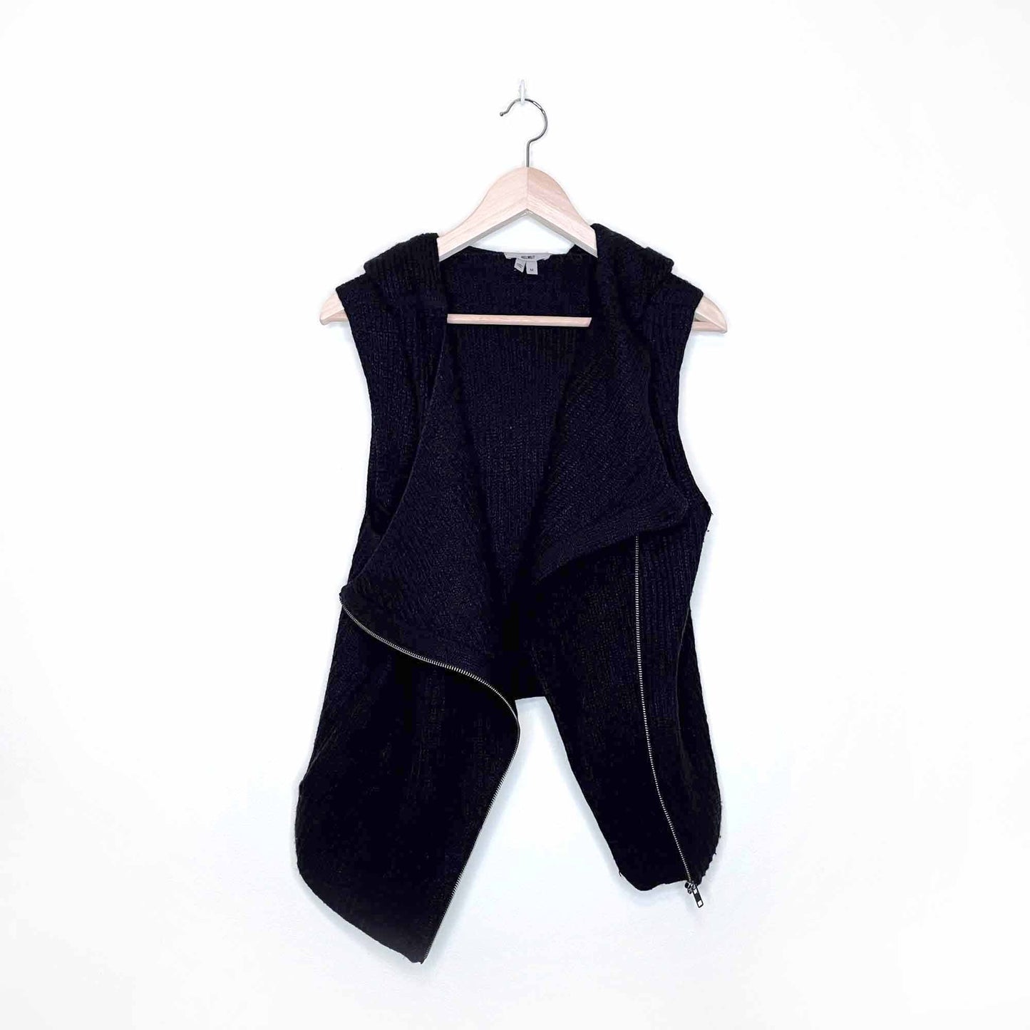 helmut lang boiled wool asymmetrical hooded vest - size medium