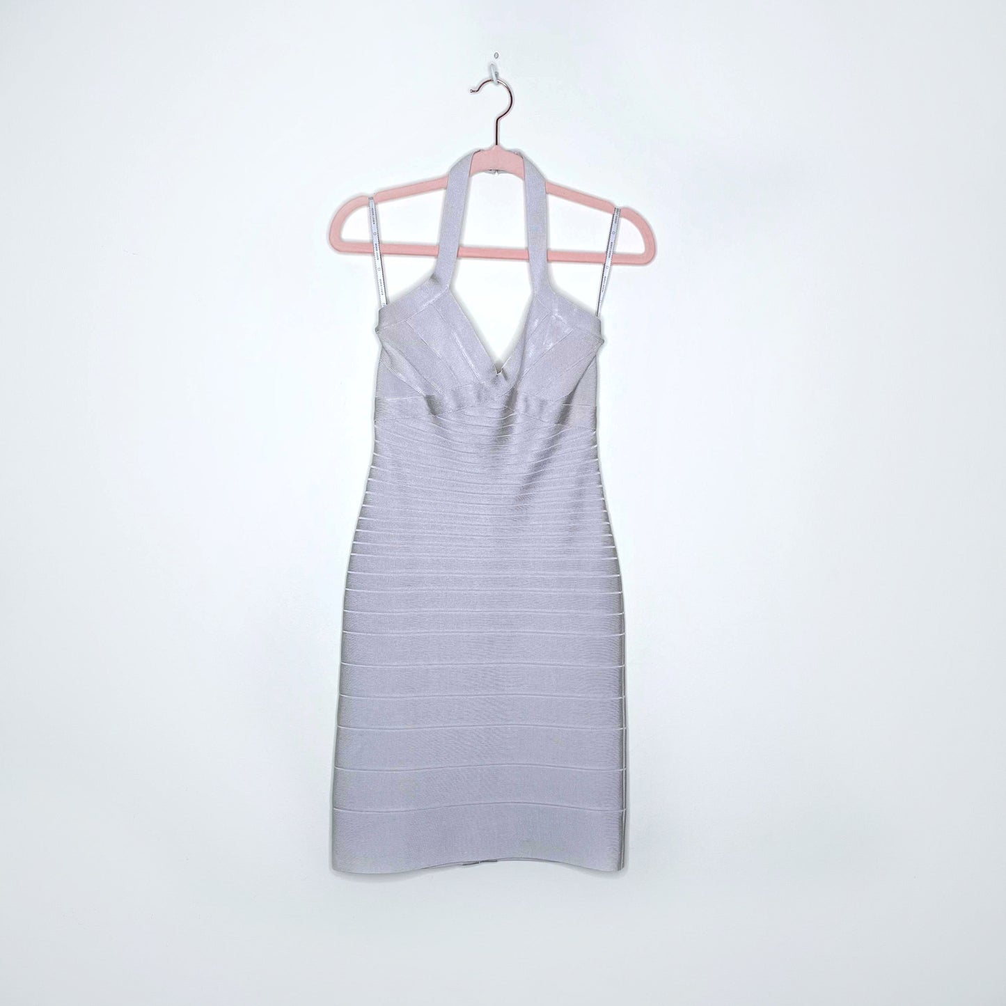 herve leger stone halter bandage mini dress - size small