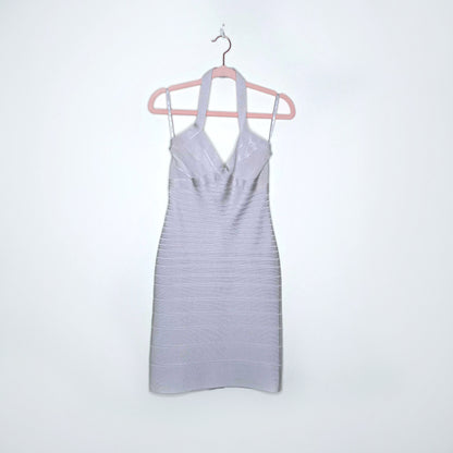 herve leger stone halter bandage mini dress - size small